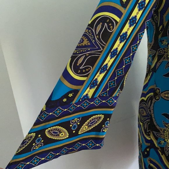 Alice & Trixie Silk Blue Paisley Flowy Tunic Slip Column Dress Bell Sleeves - XS - Picture 10 of 11